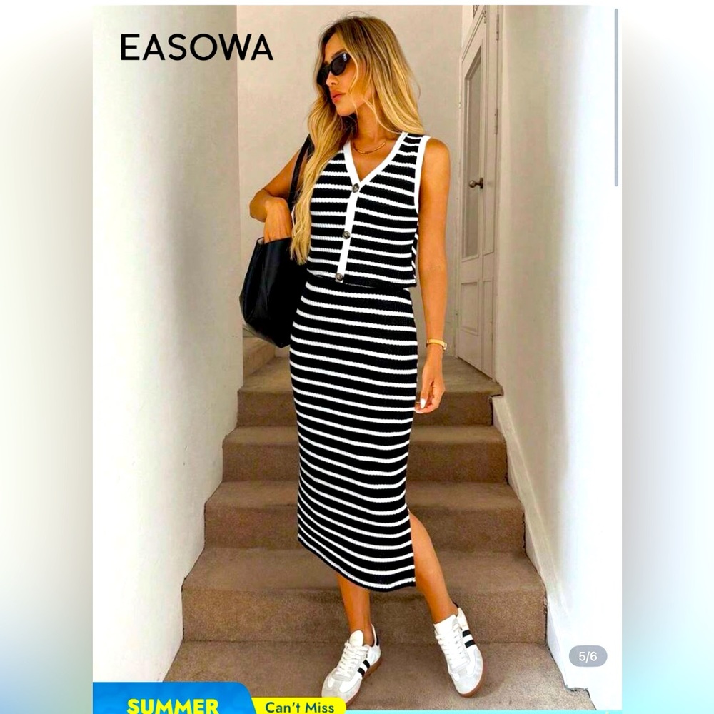 Black & White Striped Knit 2 piece Dress size small